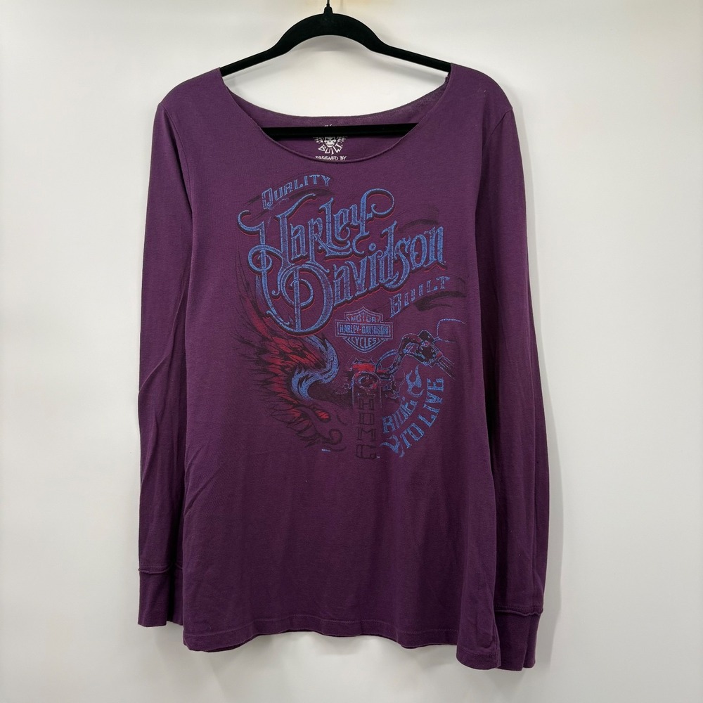 Harley Davidson Womens Size Large Shirt Long Sleeve Graphic Y2K Chopped Neck